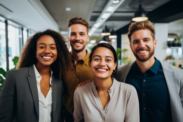 Obraz premium Smiling portrait of a diverse group of business people in modern office