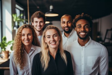 Fototapeta premium Smiling portrait of a diverse group of business people in modern office