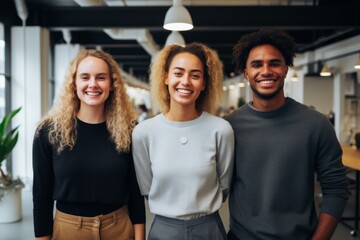 Fototapeta premium Smiling portrait of a diverse group of business people in modern office