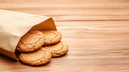 Delicious Keto Cookies in a Brown Paper Bag on a Wooden Table Surface