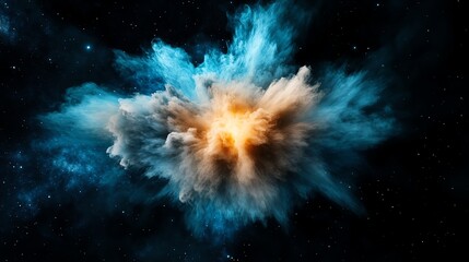 Bright, vibrant smoke textures blending into abstract starburst patterns on a dark cosmic backdrop, Smoke Art, Galactic aesthetic