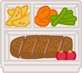 シンプルでかわいいお弁当アイコン：ステーキ弁当