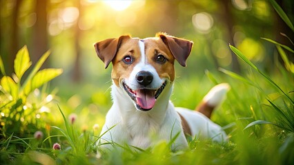 Jack Russell Terrier Photography: Happy Dog on Green Grass, Pet Portraits, Canine Smiles, Summer Fun, Dog Photoshoot