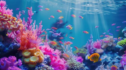Vibrant coral reef teeming with colorful fish and marine life.