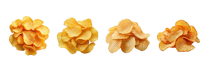 Collection of Corrugated Potato Chips on Transparent Background