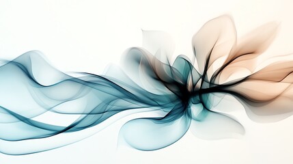 Pastel smoke streams flowing into intricate floral patterns, set against a creamy white background, Smoke Art, Delicate beauty