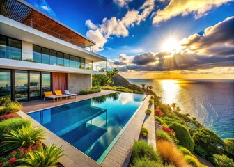 Obraz premium Madeira Modern Architecture: Luxury Poolside Residential Building - High-Resolution Photos