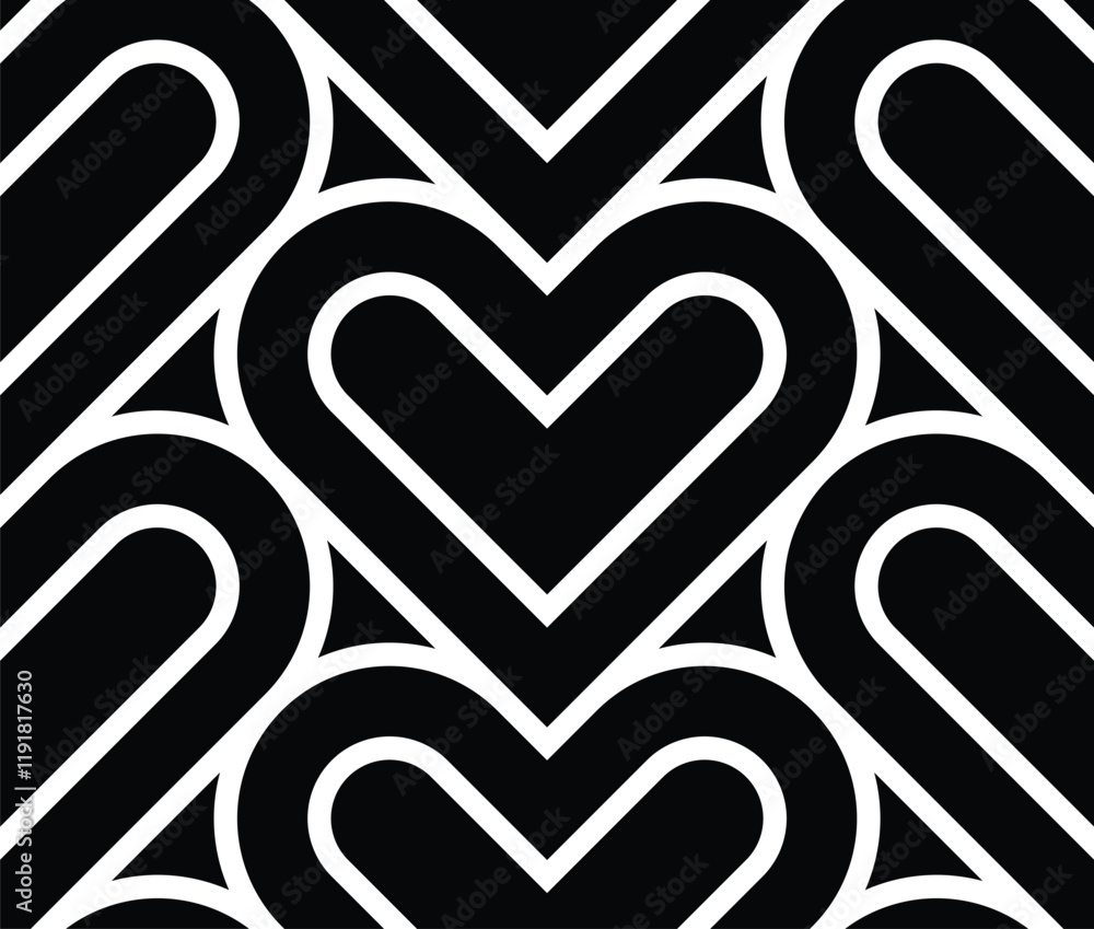 Aufkleber Vector geometric pattern. Seamless linear pattern with hearts.