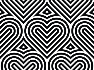 Obraz premium Vector geometric pattern. Seamless linear pattern with hearts.