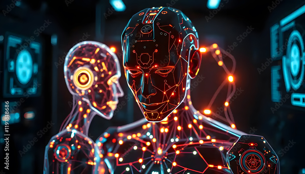 Poster futuristic ai robots: advanced technology and artificial intelligence
