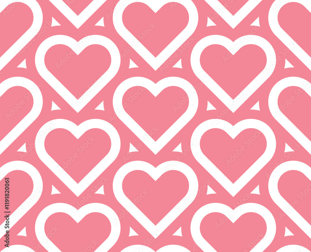 Poster Vector pink geometric pattern. Seamless linear pattern with hearts.