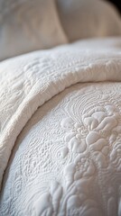 Obraz premium White quilted comforter, bedroom, soft texture, calm scene, home decor