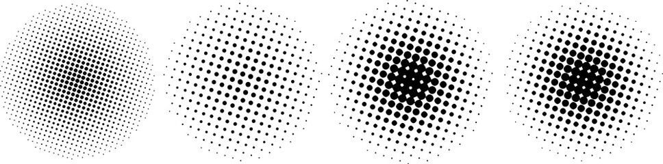 Halftone circle shapes background design vector set