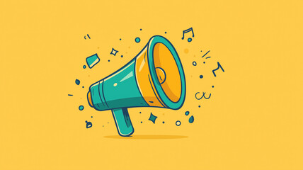 黄色背景のシンプルなメガホンイラスト
