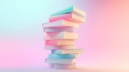 柔らかなグラデーション背景に浮かぶカラフルな本