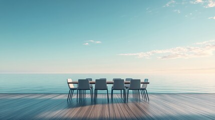 Naklejka premium Tranquil Oceanside Dining: Serene Sunset View