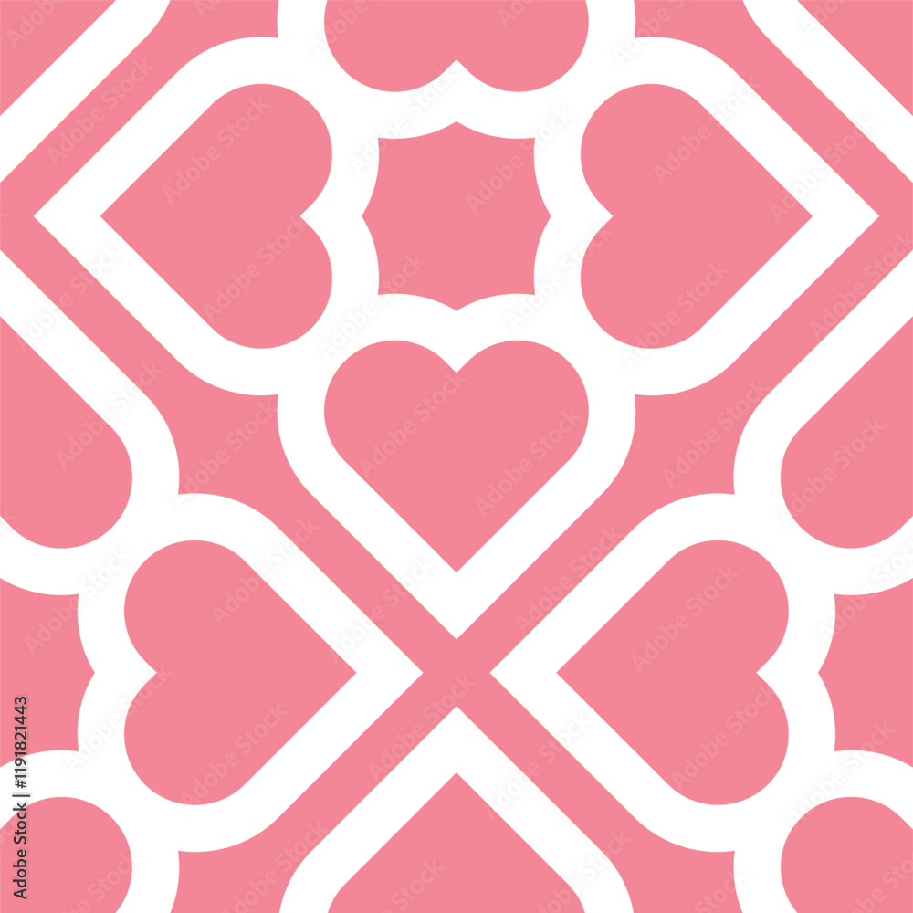 Aufkleber Vector pink geometric pattern. Seamless linear pattern with hearts.