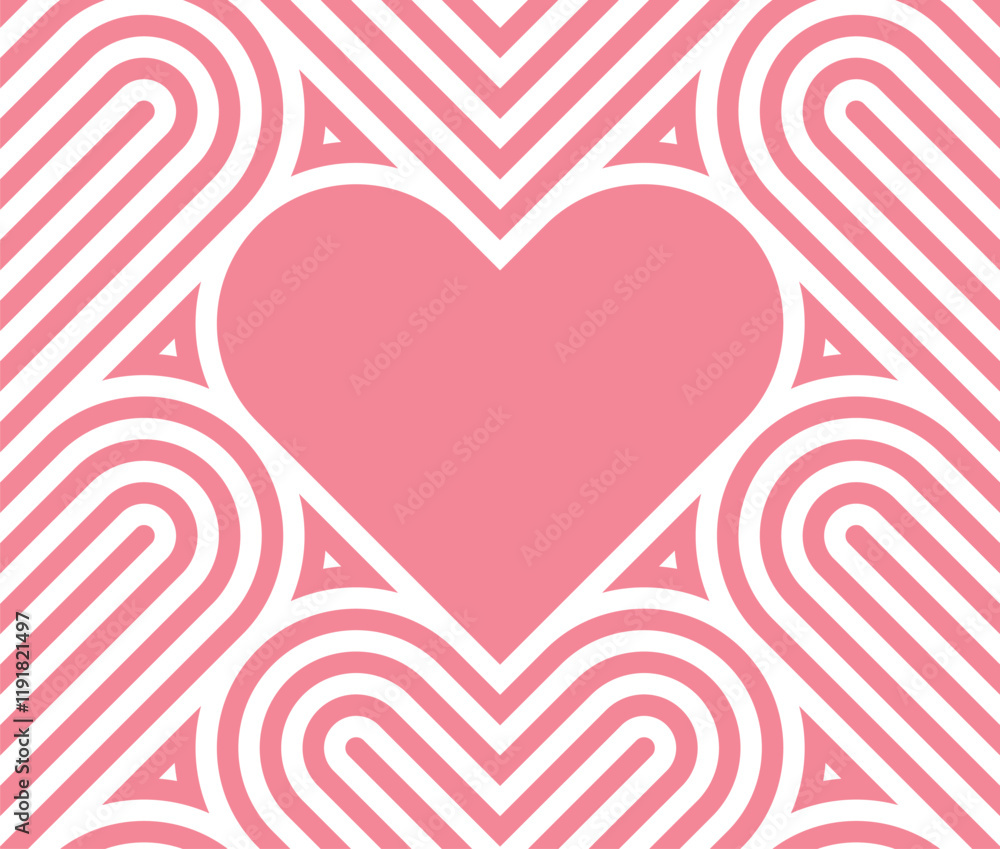 Poster Vector pink geometric pattern. Seamless linear pattern with hearts.