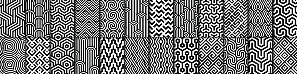 Aufkleber Vector set of 24 geometric linear patterns. Collection of seamless modern textures for your design.