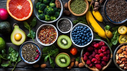 A Colorful Array Of Healthy Foods And Superfoods