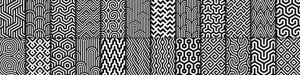 Vector set of 24 geometric linear patterns. Collection of seamless modern textures for your design.