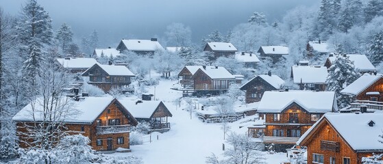 Snowy mountain village winter homes