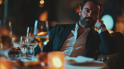 Elegant Man at Night Restaurant