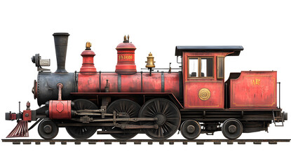 Vintage Red Steam Locomotive Isolated on White