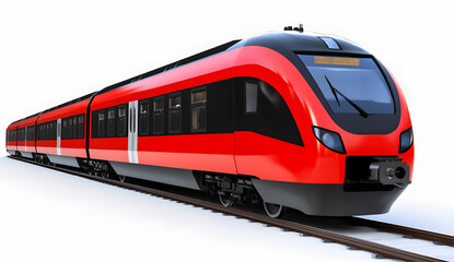 Naklejka premium Modern Red Passenger Train Isolated on White