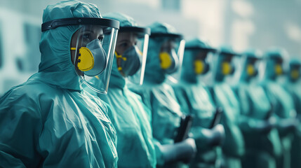 Healthcare Workers in Full Gear Demonstrate Unity and Resolve in Pandemic Fight. Ai generative