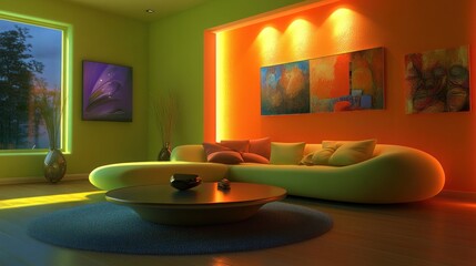 Modern living room sunset view interior design