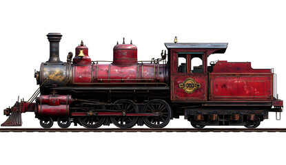 Fototapeta premium Vintage Red Steam Locomotive Isolated on White