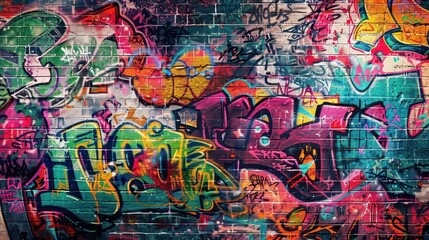 A vibrant wall covered in colorful graffiti art and tags, showcasing urban creativity.