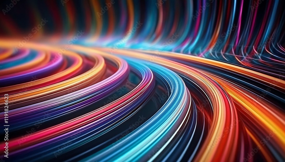 Poster a vibrant, abstract image showcasing colorful, flowing lines that create a sense of movement and dep