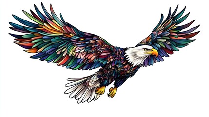Majestic Rainbow Eagle in Flight: A Vibrant Artistic Depiction