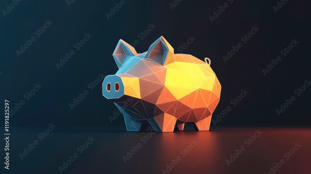 Poster piggy bank polygonal, geometry triangle. light connection structure.