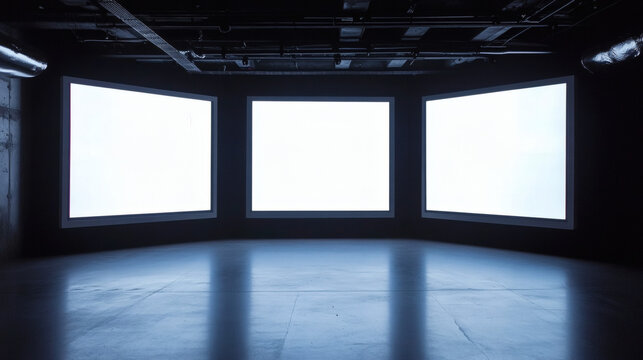 Empty space with three screens around it, mockup