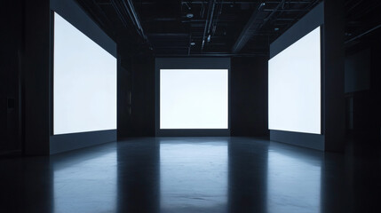 Empty space with three screens around it, mockup