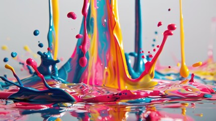 Vibrant splashes of colorful paint create a dynamic and artistic visual effect.
