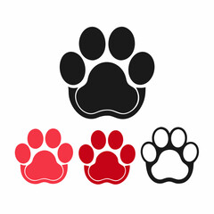 Three variations of paw print icons: two solid black and one outlined 