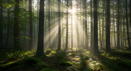 A splendid morning unfolds in the forest.