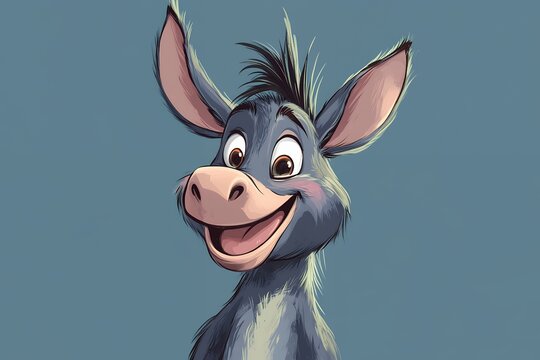 A charming illustration of a smiling donkey, radiating joy and happiness.