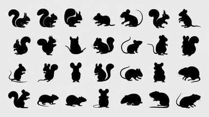 Furry Rodents: 20 Silhouette Set