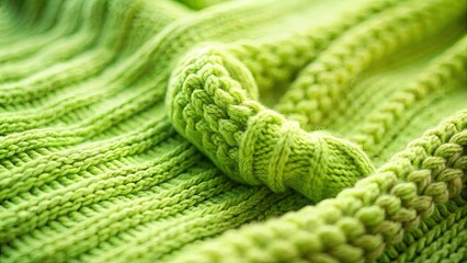 Tilt-Shift Photography: Light Green Knitted Wool Sweater Texture Background - Warm Cozy Winter Fabric