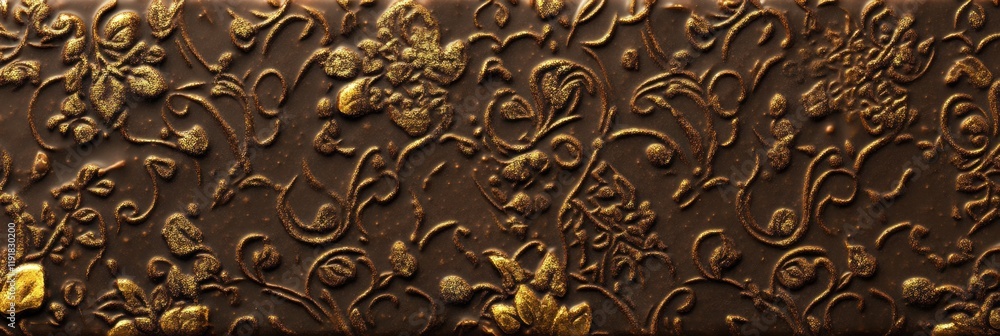 Poster pistachio filled chocolate bar with elegant arabesque patterns and golden embellishments. generative