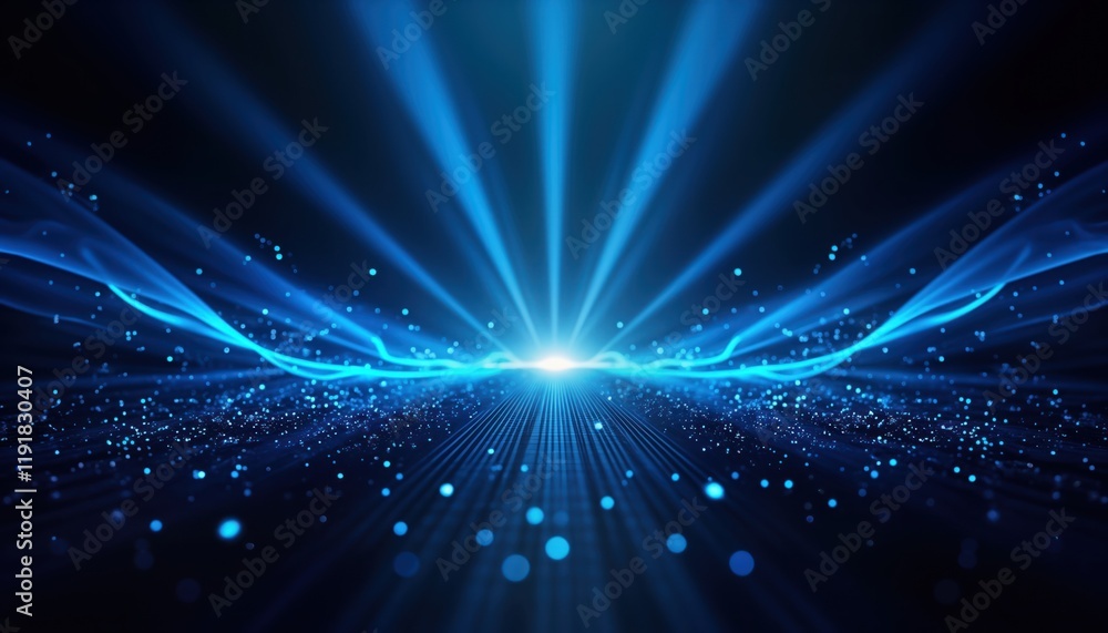 Poster abstract futuristic tech background with blue neon lights, glowing lines. dynamic wave patterns on d