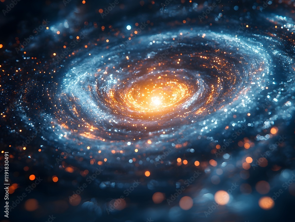 Poster glowing vortex of ideas swirling with orbiting icons of art science and technology