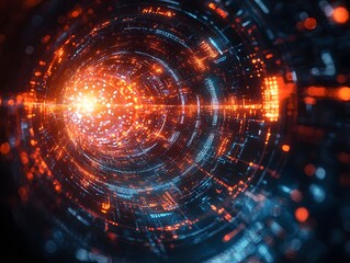 Fototapeta premium Glowing Digital Vortex of Ideas Orbiting with Technology and Innovation Symbols