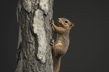 Fototapeta premium A Curious Squirrel Climbing a Tree Trunk