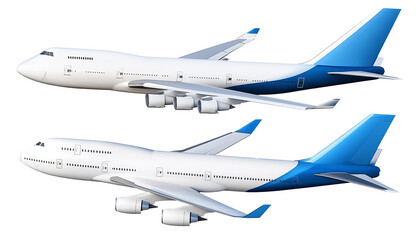 High-Quality PNG airplane jet 747 white blue two view isolated